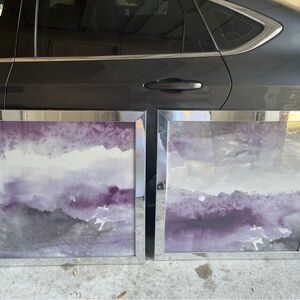 Originally $229 each. Purple and Gray Abstract Art with Silver Frame